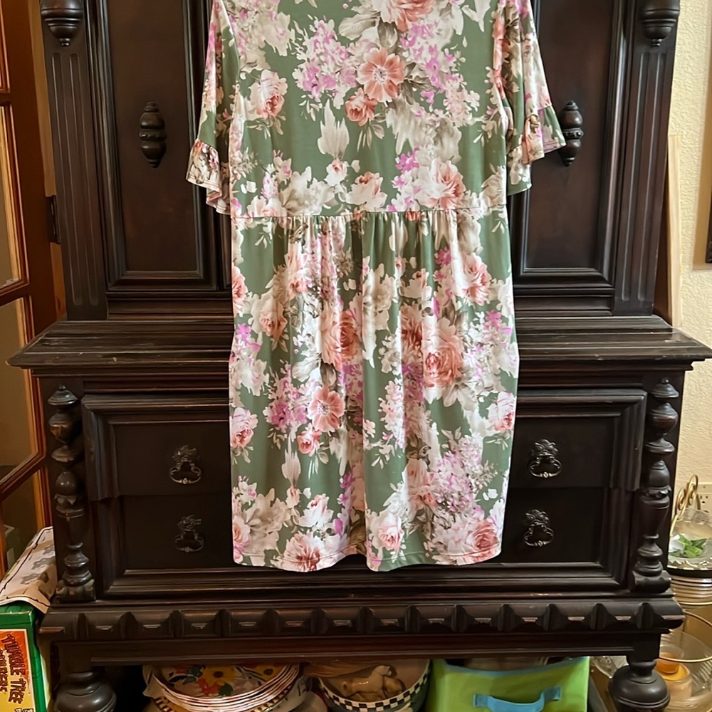 Floral Green and Pink Dress